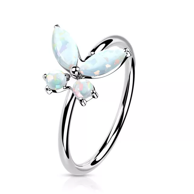 14K Gold 20 Gauge Bendable Hoop Rings Opal or CZ Butterfly Good for Nose and Ear 3