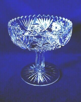 Collectible Vintage Hand Cut Leaded Crystal Compote/Footed Bowl - Sawtooth Rim