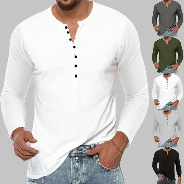 Mens Solid Pullover Turn Down Colar Long Sleeve T-shirts Slim Fit Blouse Tops OL