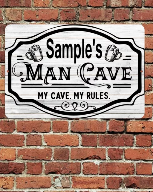 Custom Man Cave Sign Metal Aluminum 8"x12" Personalized Name My Rules Garage