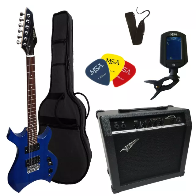 E Gitarre X-Metall-Set, Elektrogitarre dunkelblau Tasche, Band, 3xPik Verstärker