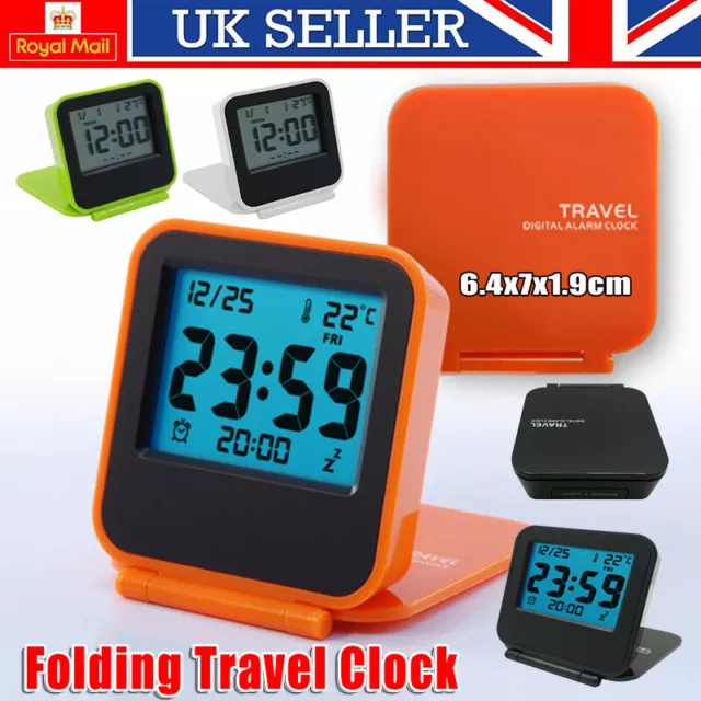 Digital Alarm Clock Temperature LCD Desk Top Calendar Travel Snooze Fold Clock