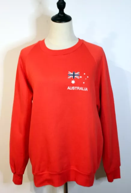 Vintage 1980's Size L  Red Cotton Blend Fleecy Australia Flag Motif Sweatshirt 2