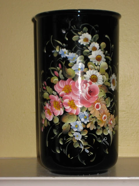 Signed Majolica VASE italy NOVE (VI) Pegoraro Cased Hand-painted Floral 7-3/4"
