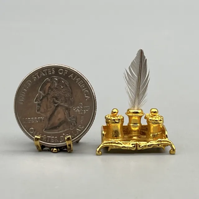 EUGENE KUPJACK Artisan INK WELL STAND SET Gold Plated 1:12 MINIATURE DOLLHOUSE