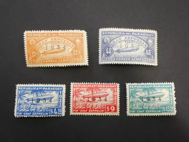 ZEPPELIN 1934 Paraquay ungebraucht MI 432 - 436 komplett 4,50 bis 45 Pesos