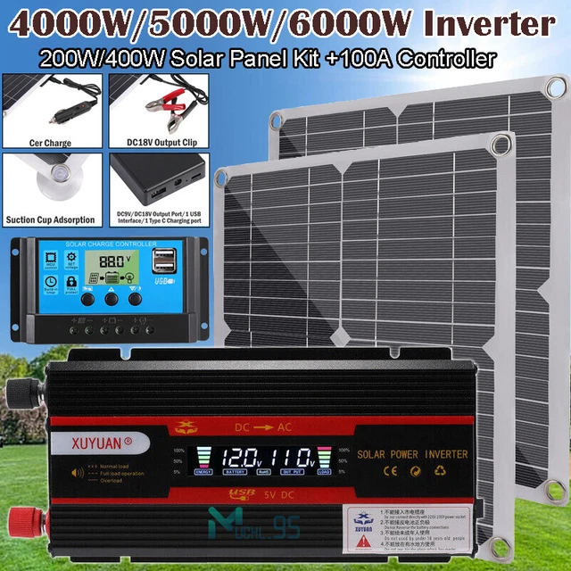 Complete Solar Panel Kit with Car Power Inverter Kit Battery Charger Controller