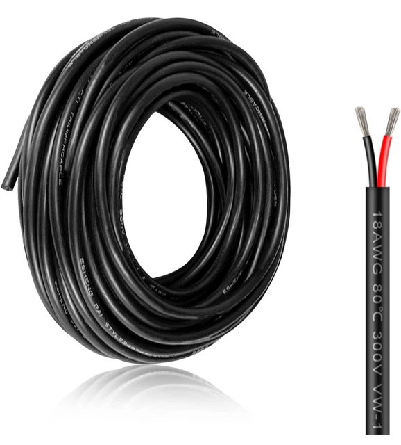18 Gauge 2 Conductor Electrical Wire, 50Ft Red & Black Tinned Copper Hookup Wire