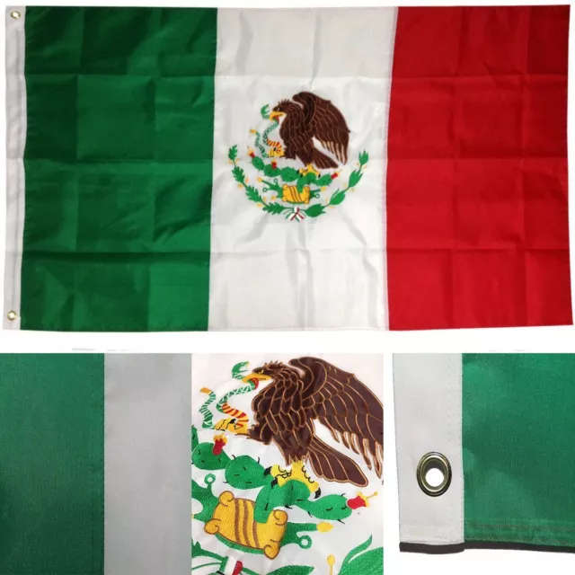 3x5 Ft EMBROIDERED SEWN NYLON Mexican Country National Flag - MEXICO