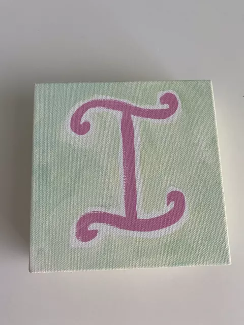 POTTERY BARN Kids Baby Canvas Letter “I” 5 X 5 Green Pink Wall Art Block Painted
