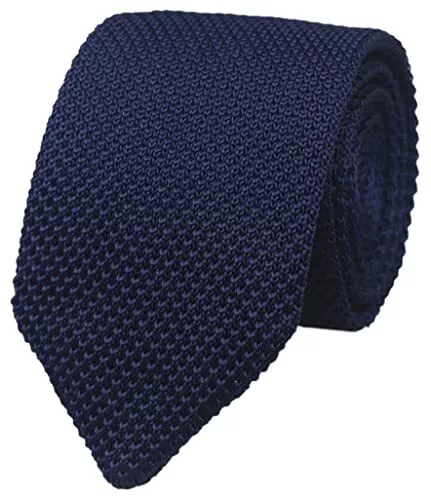 Men's Skinny Knit Tie Vintage Smart Patterned Solid Color One Size Navy Blue