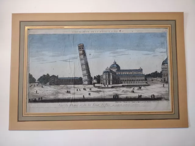 Pisa Glockenturm Battistero Radierung Original 1770 Chereau Druck Antike