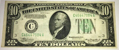 $10 1934-A Federal Reserve Note Ten Dollar Bill Green Seal