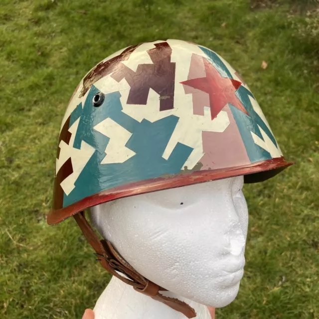 Bulgarian Military Steel Helmet M51 Hand Painted Camo Cold War Era Headgear