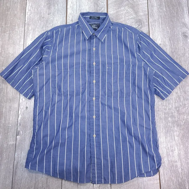 Burberry London Shirt Mens Medium Blue Short Sleeve Button Stripe Cotton Top