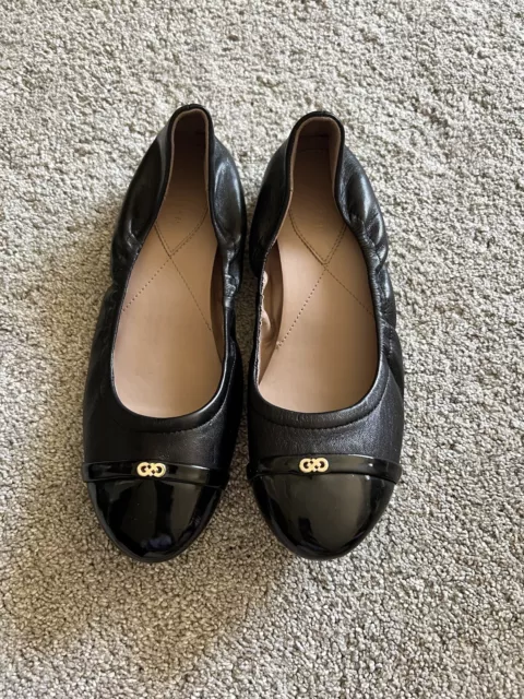 Cole Haan Women's Size 8 Elsie Ballet Flats Slip On Shoes Black Leather Cap Toe