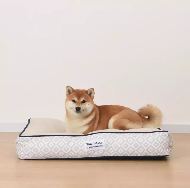 Now House for Pets Cuddler by Jonathan Adler Grey Diamond Cushion Dog Bed, LARGE