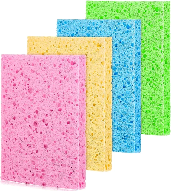 4 piezas toallitas esponja de celulosa limpieza exfoliante lavado esponja no arañazos plato