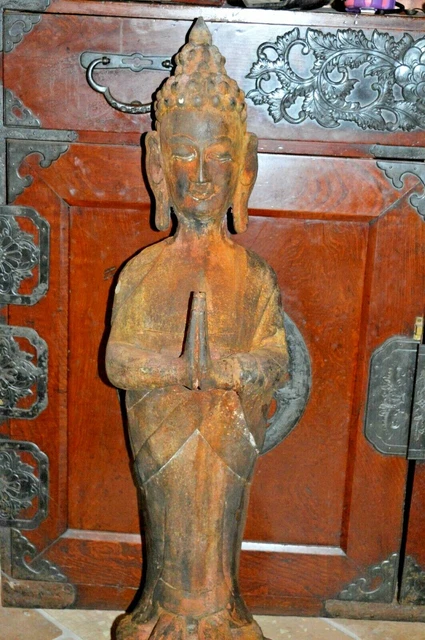 Large (90cm Tall) 19th Century Chinese/Tibetan Carved Wood Painted Buddha,c1890