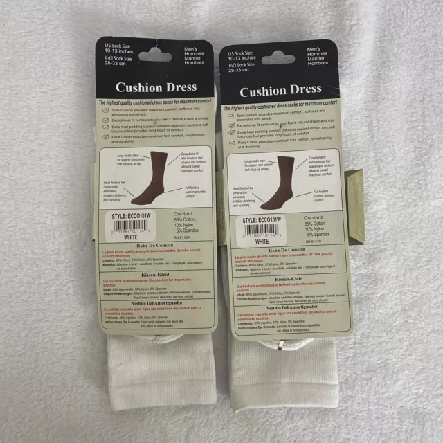 ECCO Men’s Cushioned Dress Socks Size 10 - 13 White Cotton Blend 2 Pair 2