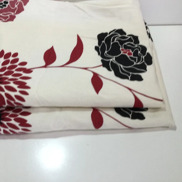 Pair of Curtains Large Floral Graphic Wine and Black Colour  44" W X 52" L