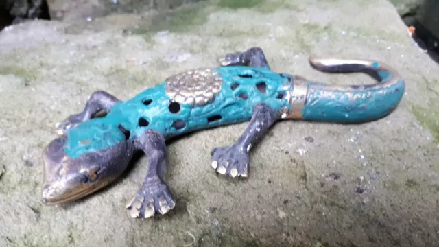 13 cm Gecko Echse Eidechse bronze metall Figur Statue Wandkletterer