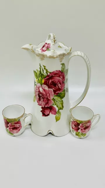 Set 3 Pieces RC Madeleine Bavaria  Germany Porcelain Chocolate Pot, TeaPot Roses