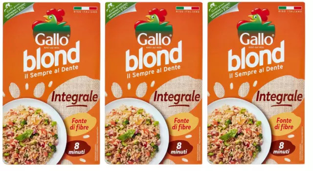 3x Gallo Riso Blond Integrale,100% Italienischer Reis,Vollkorn Reis 1Kg