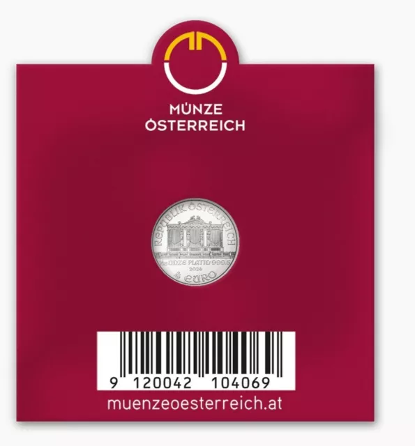 Moneta 4€ Euro 2024 platino 999 Filarmonica 1/25 Oz.  FDC certificata Austria 2
