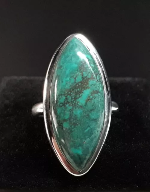 15ct Tibetan Turquoise Sterling Silver Ring Size R to S