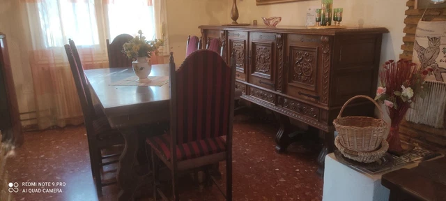 Comedor Madera roble tallado aparejador 240 cms 118 55  6 sillas  mesa 170 90 77