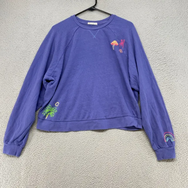 Marine Layer Sweatshirt Womens XL Mushrooms Trippy Claire Crew Neck Purple