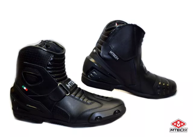 New MTECH Motorbike A Grade Leather Racing Boots Shoes Short Style Water Proof