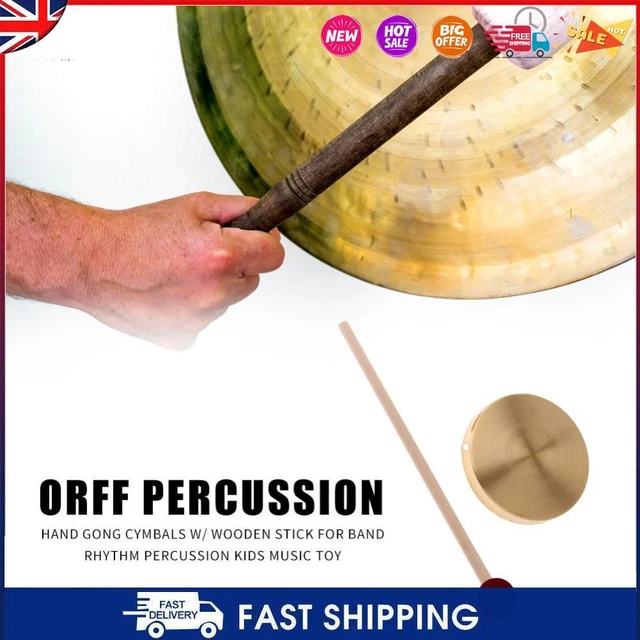 21cm Hand Gong Copper Cymbals with Wooden Stick for Band Rhythm Kids Music Toy #