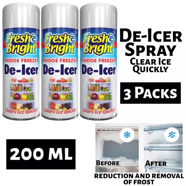 3 x Fridge Freezer De Icer Spray Defrost Ice Quickly Anti Bacterial Deicer 200ml