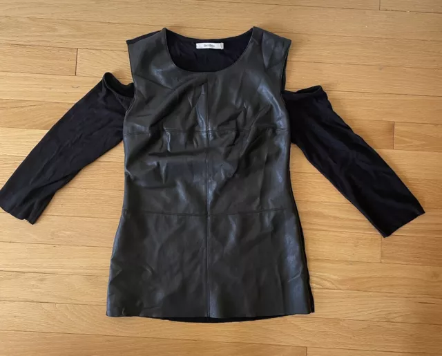 Bailey 44 Womens Faux Leather Long Sleeve Blouse Black Size Small