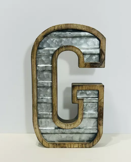 NWT Hobby Lobby Home Décor Wall Hanging Letter “G” Wood & Galvanized Tin 14”