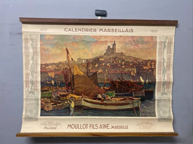 affiche ancienne publicité Calendrier 1931 Marseille Vieux Port Bonamici Moulot