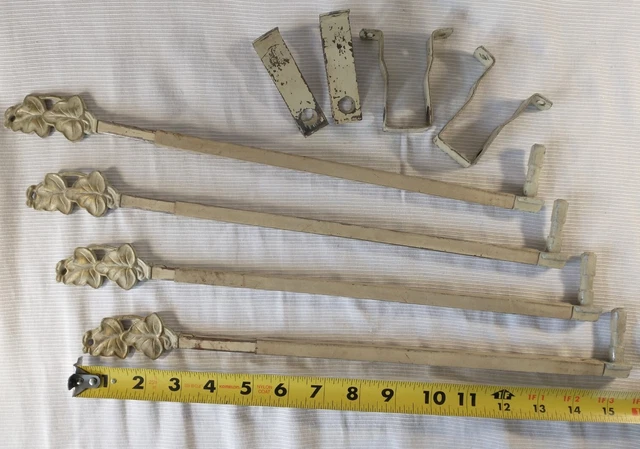 Vintage Metal Swing Arm Curtain Drape Rods Adjustable Swivel 2 Pair w/ Hardware 3
