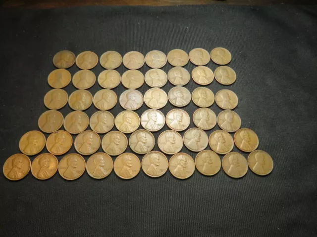 1909 VDB -1938 S  Lincoln Wheat Cent Penny roll lot 51 different coins US Copper