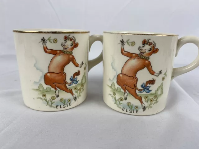 VTG Elsie the Cow Borden Co. Ceramic Coffee Mugs Continental Kilns Set of 2