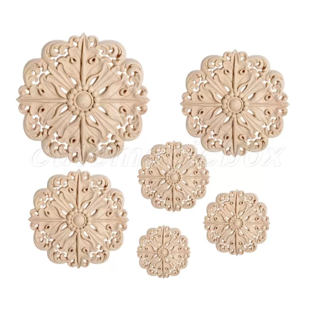 Solid Wood Carved Applique Unpainted Onlay Furniture Door Cabinet Window Decor