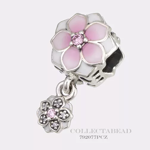 Authentic Pandora Silver Magnolia Bloom Enamel CZ Dangle Bead 792077PCZ