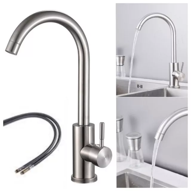 Stainless Steel Kitchen Sink Mixer Taps Faucet Swivel Spout Single Lever Tap