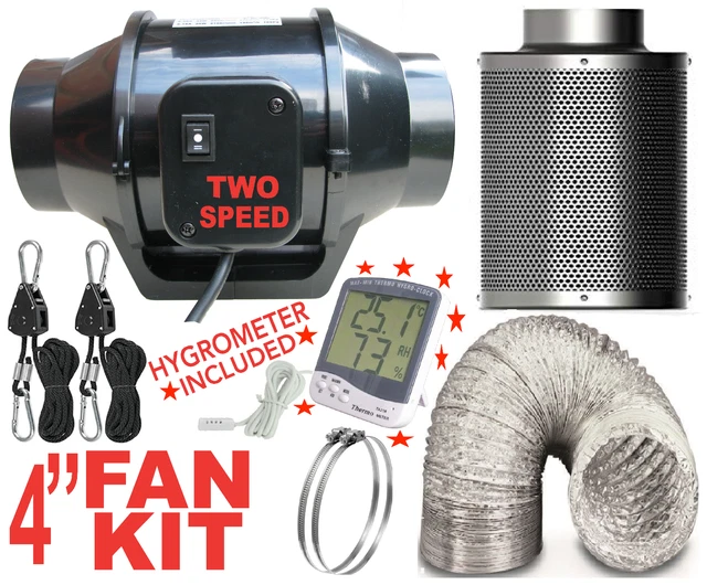 COMPLETE EXTRACTOR FAN Kit, Hydroponics Fan Filter Duct Ratchets