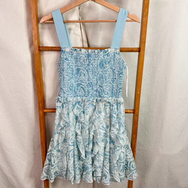 Alice + Olivia Dress Womens 4 Blue White Floral Sleeveless Pleated A-Line Mini