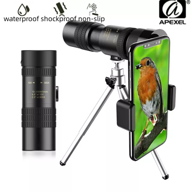 APEXEL 4K10-300X40mm Super Telephoto Zoom Monocular Telescope HD Portable Tripod