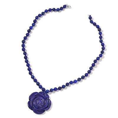 925 Sterling Silver Lapis Lazuli Flower Statement Beaded Necklace 18" Ct 171