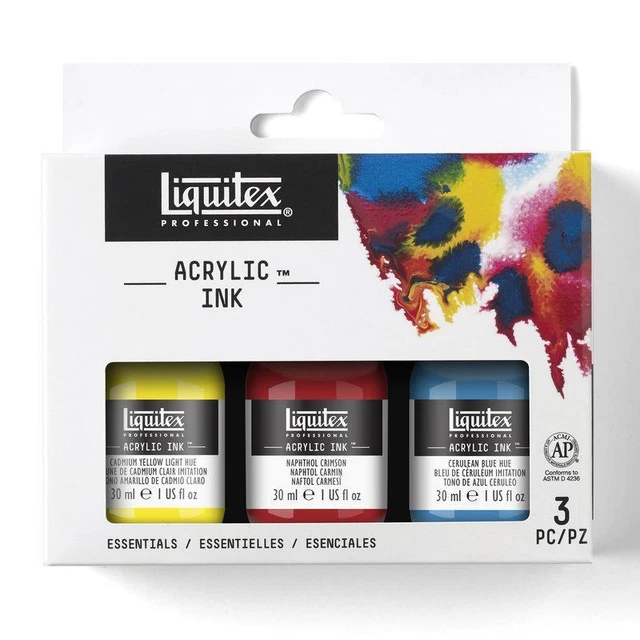 Juego de 3 colores esenciales de tinta acrílica profesional Liquitex