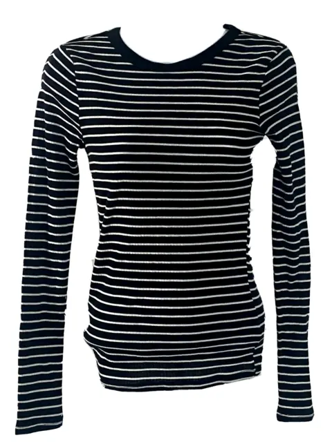 Wild Fable Shirt Women's Small Long Sleeve Crewneck Black White Striped Blouse